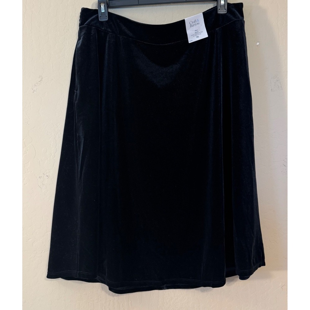 Croft & Barrow Skirt Women XXL Petite Black Velvet Midi Relaxed Pockets NEW